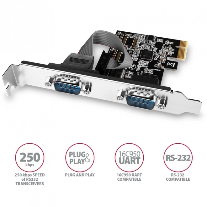 Controlor PCIe cu 2 porturi seriale RS232 AXAGON