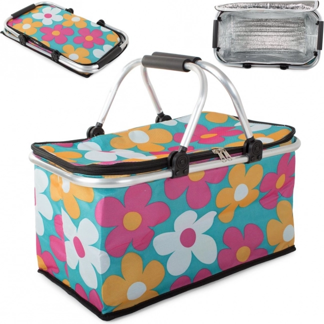 Coș de picnic termo pliabil cu model floral – colorat