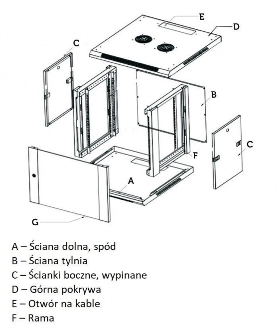 Dulap suspendat rack 12U cu uși din sticlă