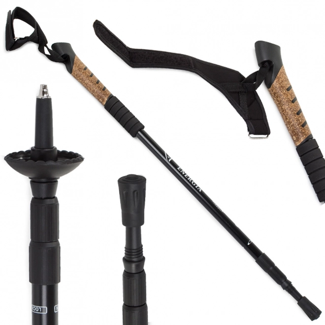 Baston de Nordic Walking cu mâner din plută – Negru