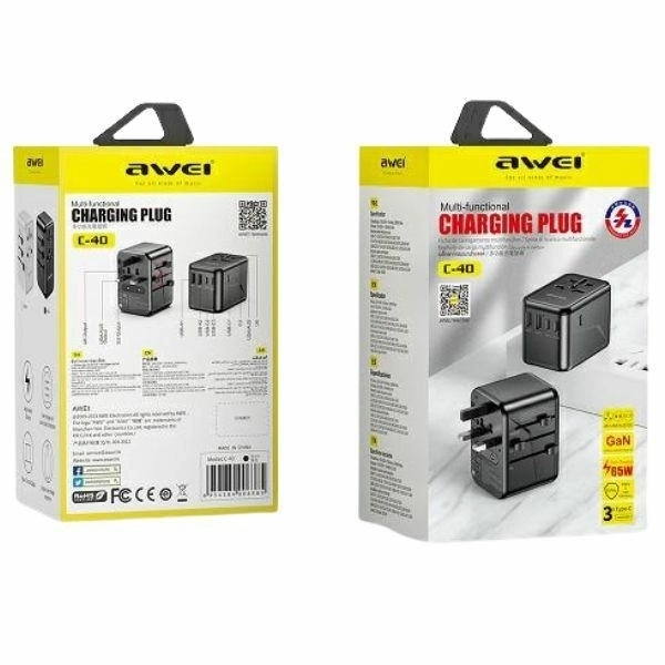Încărcător de călătorie GaN 65W 4 în 1 cu prize US/AU/EU/UK