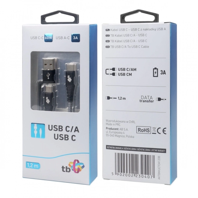 Cablu 2 în 1 USB-C şi USB-A 1.2 m