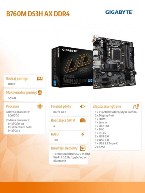 Gigabyte B760M DS3H AX DDR4 placă de bază