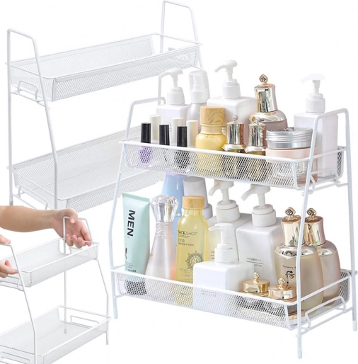 Organizator metalic pe două niveluri pentru condimente și cosmetice – alb