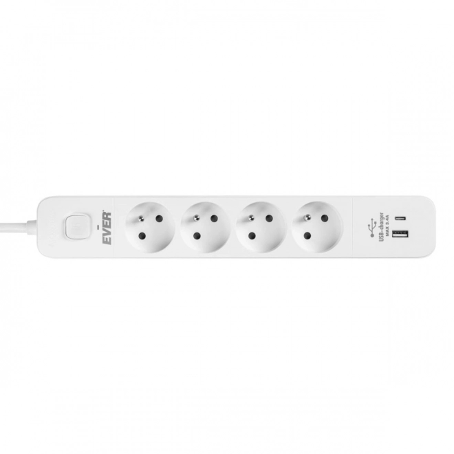 Listă protecție supratensiune cu încărcător USB 4 prize și montare perete