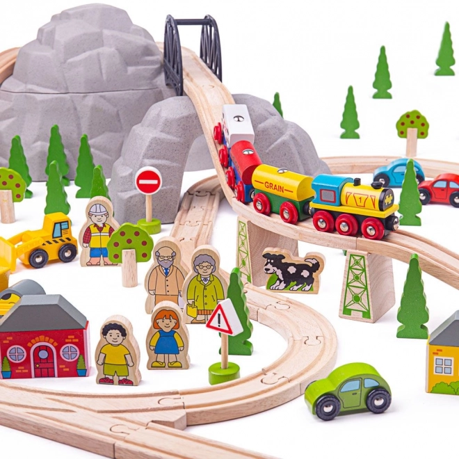 Bigjigs Rail Set din lemn cale ferată munte 112 piese