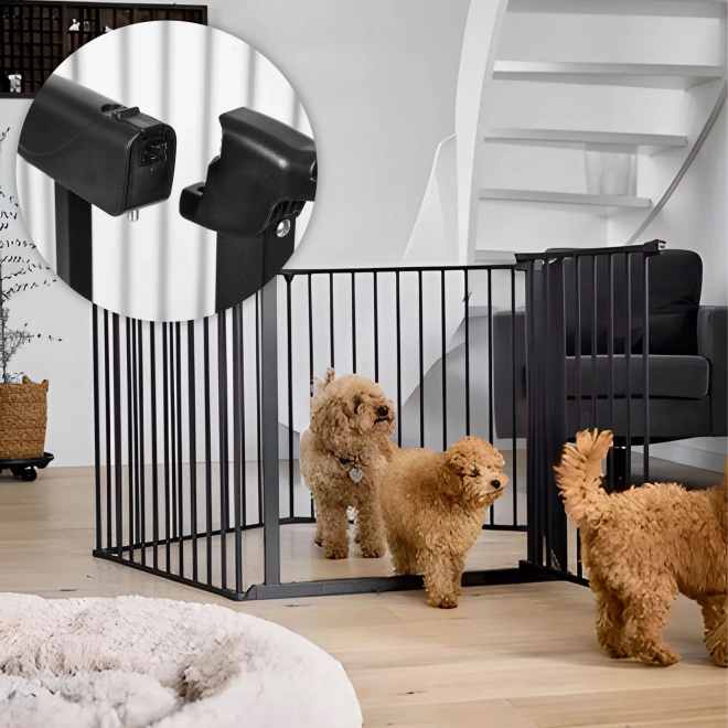 Barieră de siguranță Ecotoys pentru copii și animale de companie, 5 panouri, metal negru