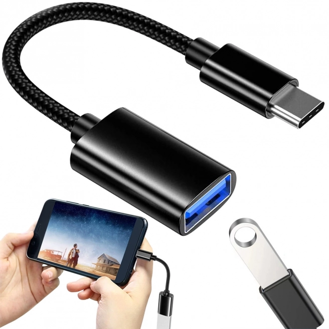 Adaptor USB-C la USB-A 3.0 OTG cu cablu împletit