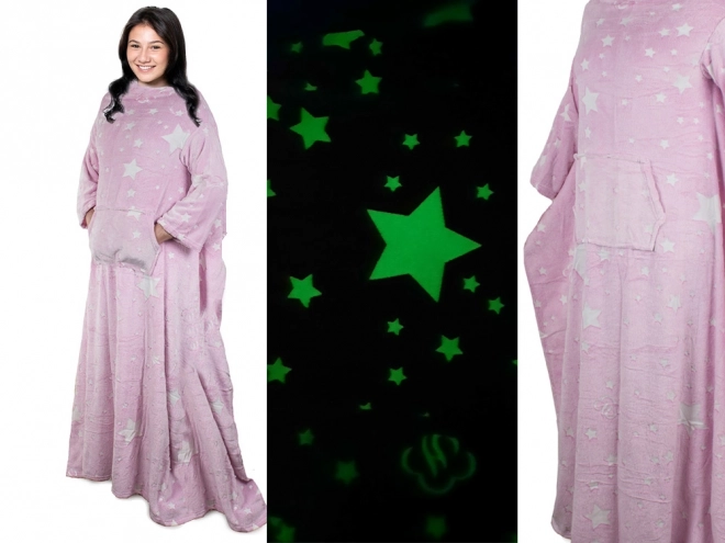Pătură cu mâneci fleece cald sweatshirt halat neon – Roz