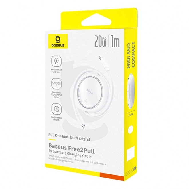 Cablu retractabil Baseus Free2Pull USB-C la Lightning 20W, alb