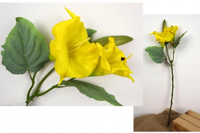 Floare de cauciuc DATURA de 69 cm înălțime (2 capete de aproximativ 12 cm +1 boboc) – galben