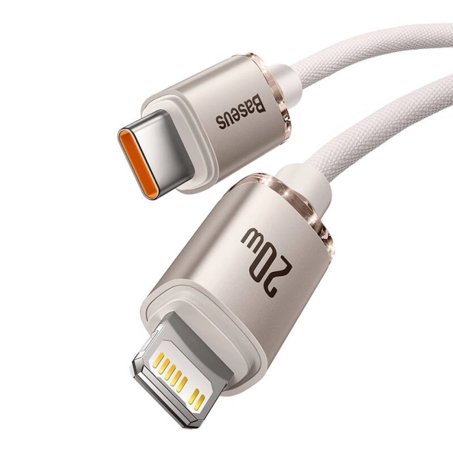 Cablu Baseus Crystal Shine USB-C la iP, 20W, 2m, roz