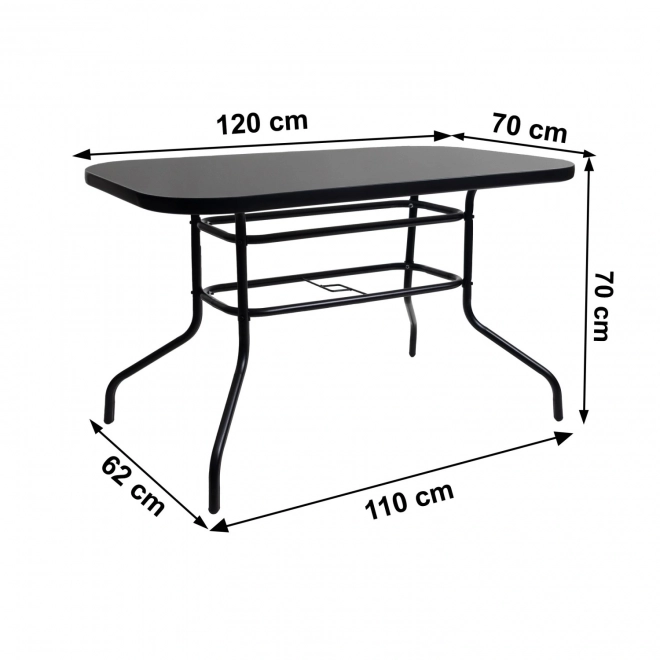 Masă de grădină din sticlă pentru terasă neagră 120x70 cm
