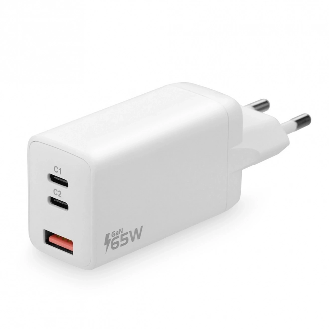 Încărcător rapid alb USB/USB-C QC4+ 65W cu tehnologie GaN