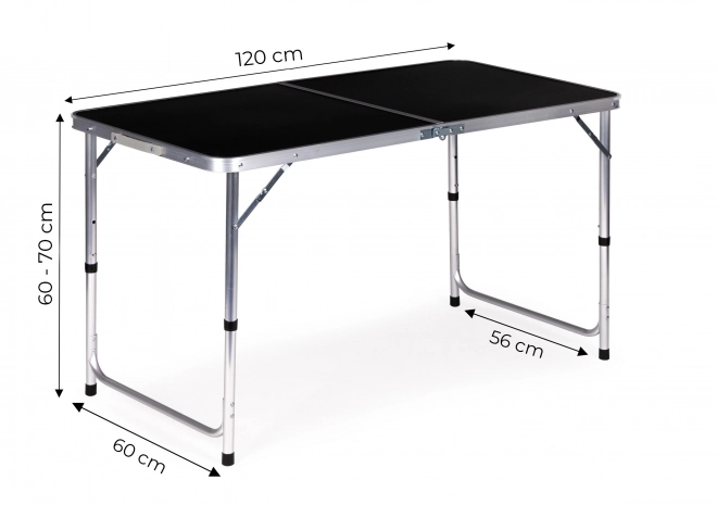 Masă turistică pliabilă pentru camping, blat negru 120 x 60 cm