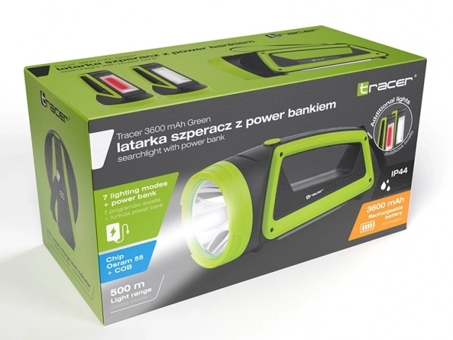 Lanternă tactică verde 3600mAh cu Power Bank