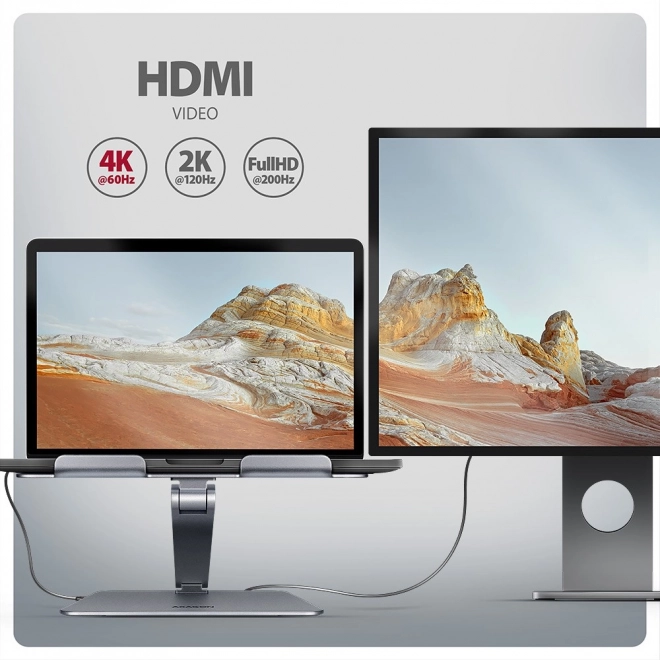 Hub multifuncțional cu suport Axagon 7in1 pentru laptopuri de 10"-16"