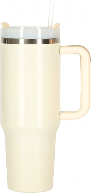 Cana termică crem cu pai și mâner 1200 ml