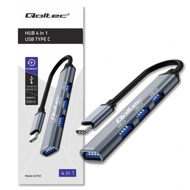 Hub USB-C 4 în 1 de la Qoltec