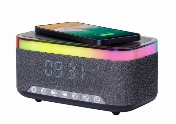 Radio deșteptător digital cu încărcător wireless și lampă RGB