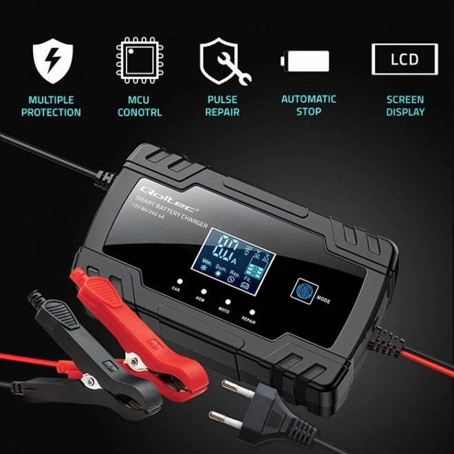 Încărcător inteligent microprocesor 12V/8A și 24V/4A cu funcție de reparație pentru acumulator AGM GEL