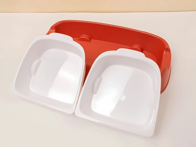Bol dublu pentru pisici și câini din plastic cu bol detașabil pentru hrană și apă