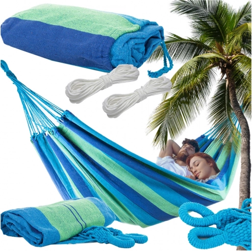 Hamac de grădină dublu XXL 200 × 150 cm, în dungi, cu husă