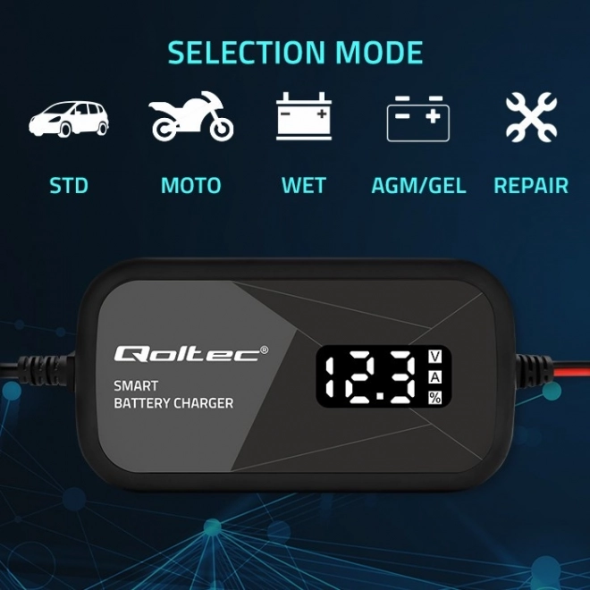 Încărcător inteligent cu microprocesor 12V 2A pentru acumulator AGM GEL cu funcție de regenerare și afișaj LCD