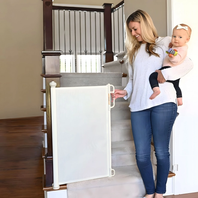Barieră de siguranță retractabilă Ecotoys pentru scări și uși, 180 cm, beige