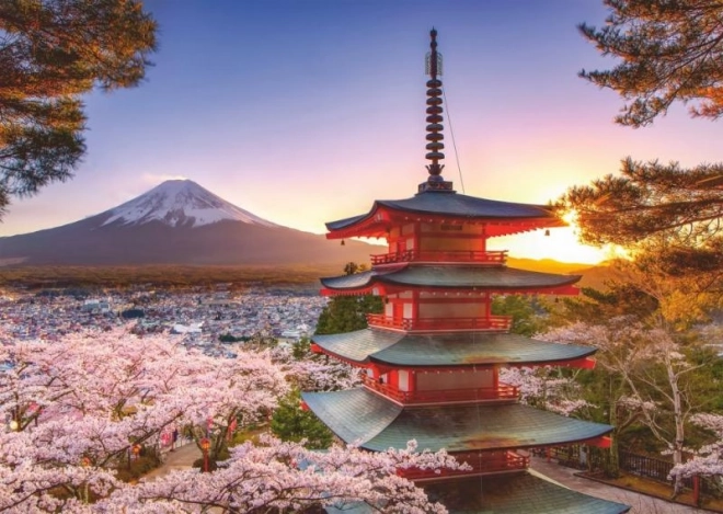 Puzzle Ravensburger priveliște cu cireșe în floare Fuji