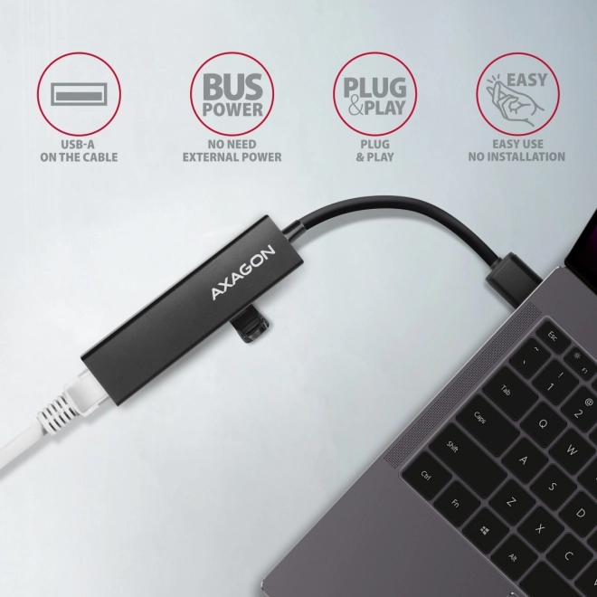 Hub multifuncțional USB-A 3x + RJ-45 Ethernet, USB 3.2 Gen 1, metalic, cablu USB-A 20cm
