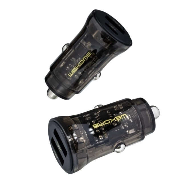 Încărcător auto dublu USB-A 15W negru transparent