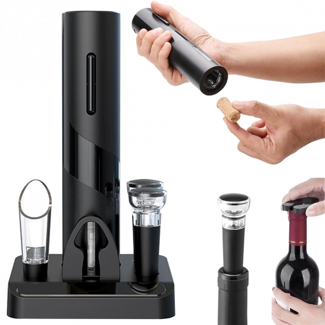 Set electric pentru vin cu tirbușon și accesorii