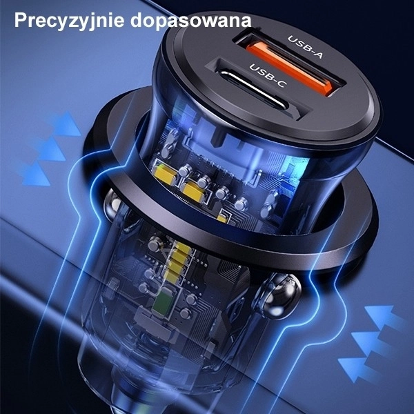 Încărcător auto 30W 1xUSB + 1xUSB-C Fast Charge