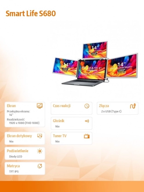Monitor portabil Smart Life S680 14 inch