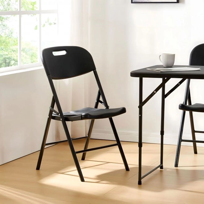 Set 2 scaune pliabile ModernHome, structură metalică, HDPE, negru