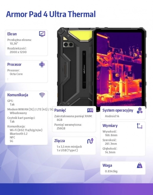 Tablet Armor Pad 4 Ultra Thermal 5G 10.36 inch 8/256GB Termoviziune Negru