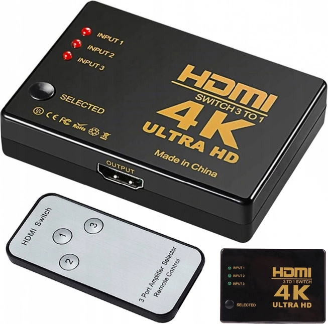 comutator hdmi 3×1 cu telecomandă, 4k uhd