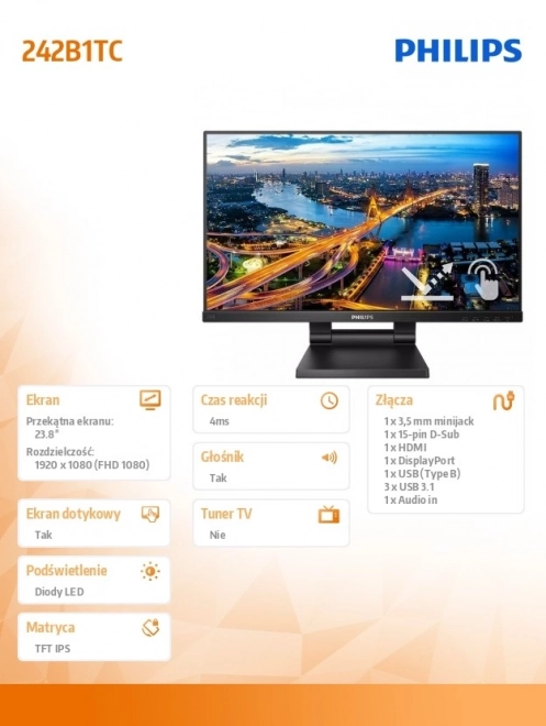Monitor 23.8 inch IPS ecran tactil HDMI DP