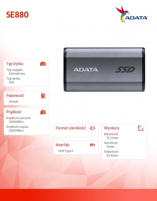 SSD extern SE880 500GB USB 3.2 A/C Gen2x2