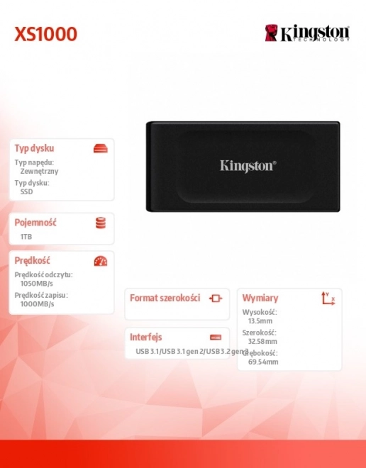 Dysk SSD Extern 1TB USB 3.2 Kingston XS1000