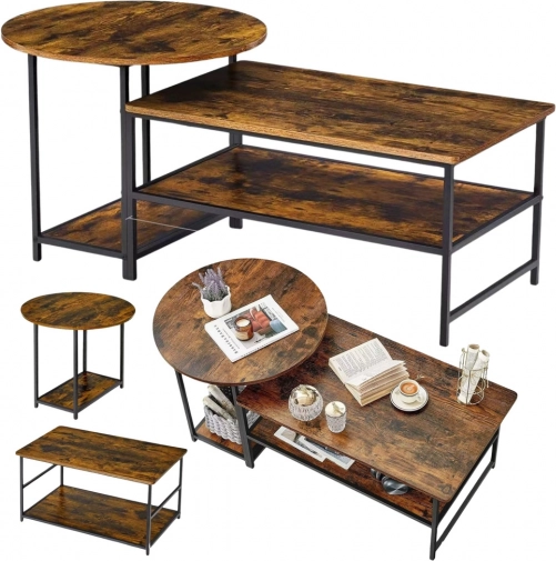 Set de măsuțe de cafea 2 în 1 Vintage lemn rustic