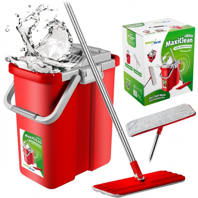 Mop plat cu găleată și sistem de stoarcere GreenBlue MaxiClean, 2× lavete din microfibră
