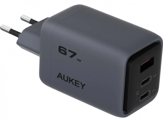 Încărcător de perete ultrarapid Aukey PA-C3 Comet Mix 3 GaN 67 W 3x USB (2x USB-C și 1x USB-A)