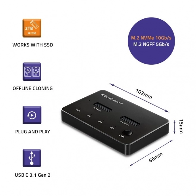 Stație de andocare SSD M.2 NVMe SATA USB-C Dual 4TB