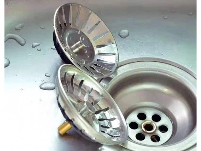 Sită metalică pentru chiuvetă cu coș mare și sifon