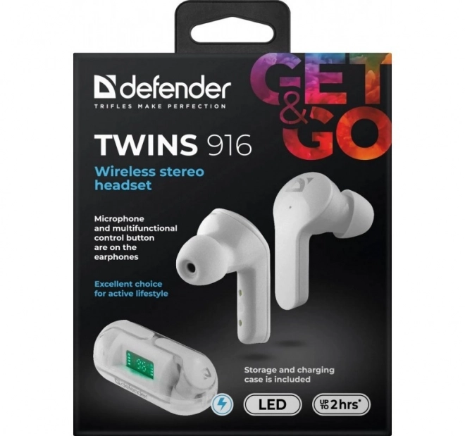Căști wireless Twins 916 albă cu microfon
