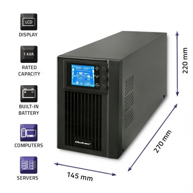 Zasilator UPS pur ondă sinusoida curată 1KVA 800W cu ecran LCD și USB