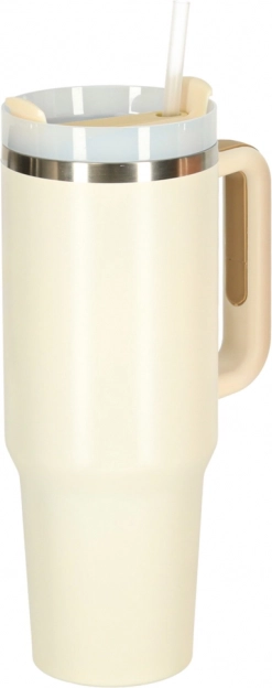 Cana termică crem cu pai și mâner 1200 ml