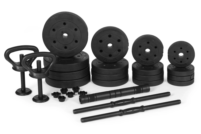 Haltere reglabilă 2x20 kg cu ax și kettlebell